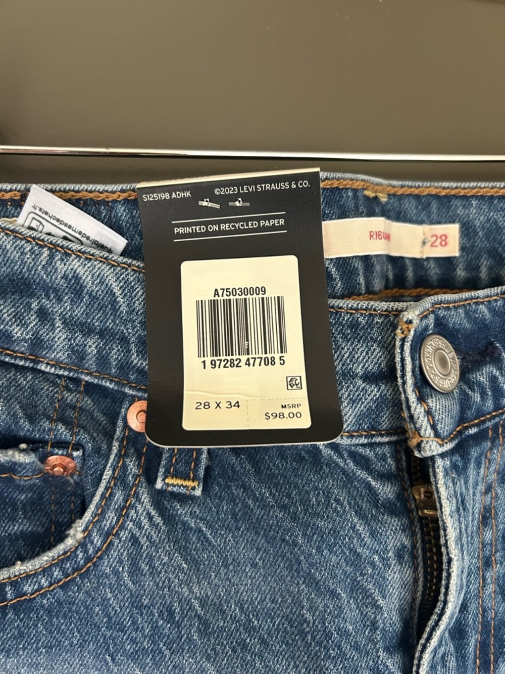 Levi's Ribcage Bell Blue Wide-Leg High-Rise Jeans - 28x34 - Picture 2 of 2